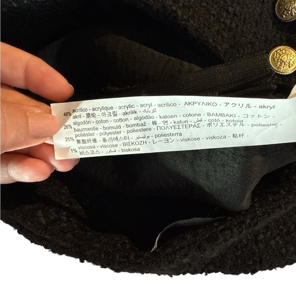 ZARA Black Tweed High Waist Sailor Shorts Gold Military Buttons Size S - Picture 6 of 7